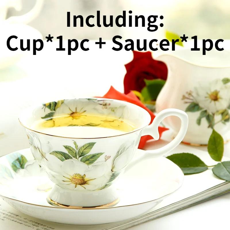 Bone China Flower Tea Cup Set, British Services Coffee Pot, Cups and Saucers, Ceramic Teapot, Sugar Bowl, Milk Jug Suit, Teaware