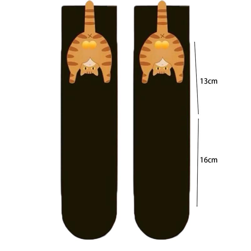 Funny Cartoon Cat Pattern Socks with 3d Cat Eggs for Women Breathable Soft Cartoon Middle Tube Socks Gifts for Cat Lovers