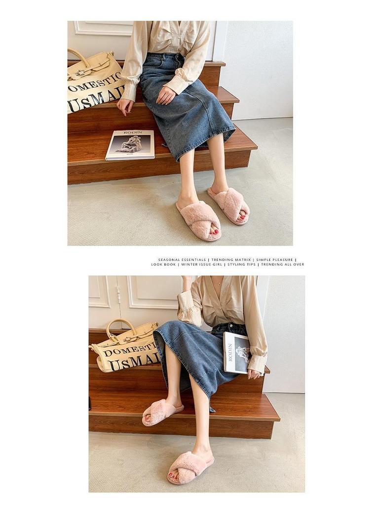 Pantofole da donna in cotone peluche incrociate a punta aperta Autunno/Inverno 2022