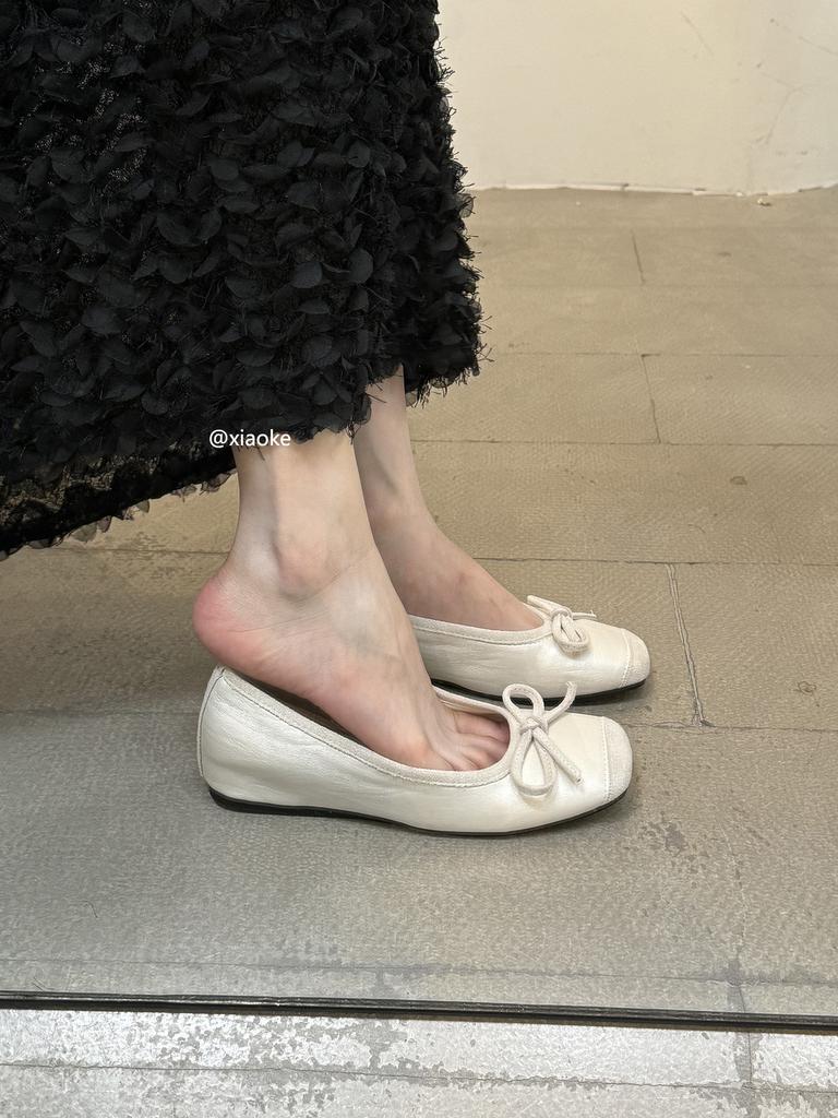 Inner height increase French retro flat ballet shoes 2025 shallow mouth gentle evening soft sole red single shoes Doudou shoes