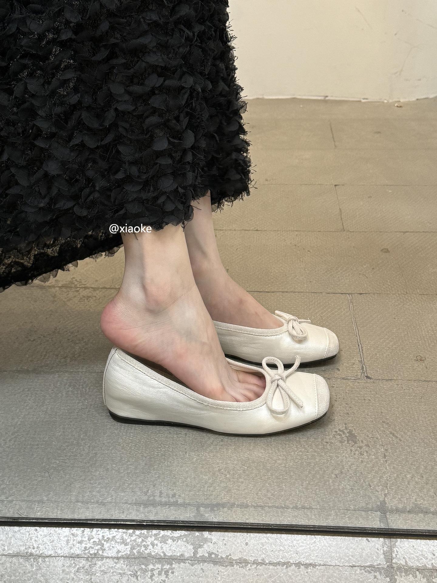 

Inner height increase French retro flat ballet shoes 2025 shallow mouth gentle evening soft sole red single shoes Doudou shoes 40 жемчужина белый