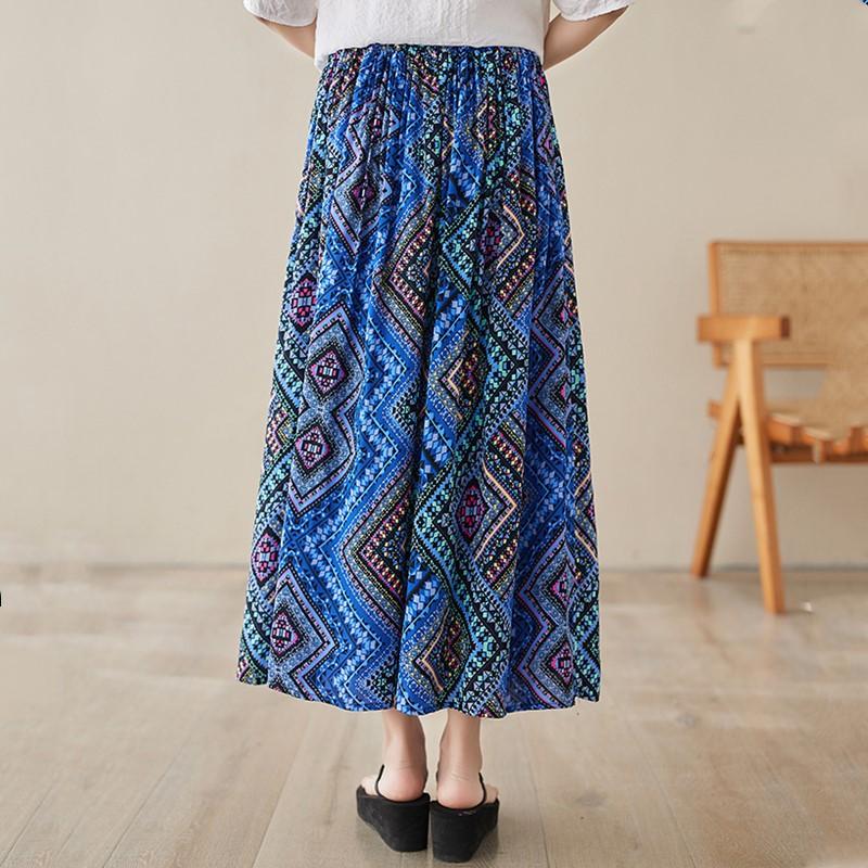 Cotone Satinato Taglia Forte Vita Alta Vintage Estivo Casual Ampia Lunga Gonna da Donna