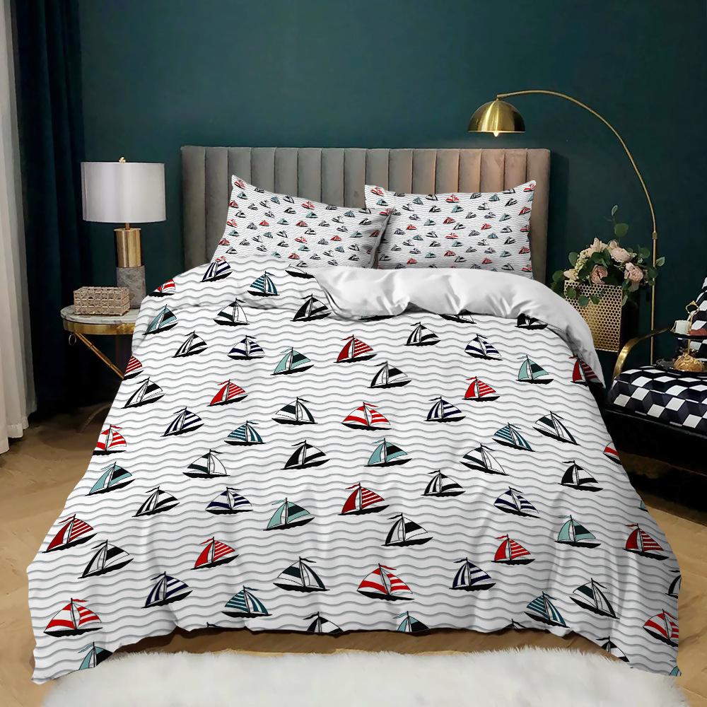 Simple And Fresh Three-Piece Cartoon Sail Kit Quilt Cover Bedding Tide
