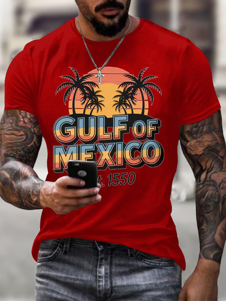 Mens Gulf Of Mexico Print T Shirt Summer Holiday Short Sleeve TShirts Casual Tops Tees New
