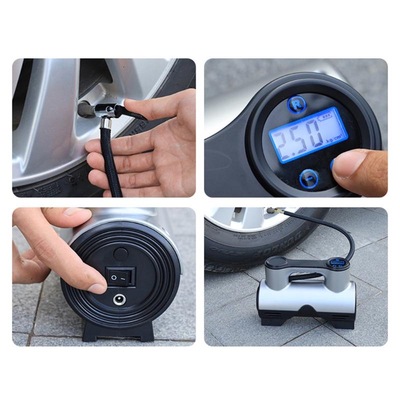 Wireless Air Compressor for Basketball Car Tire Inflator 12V/120W Portable Electric Pump with Analog Pressure Gauge