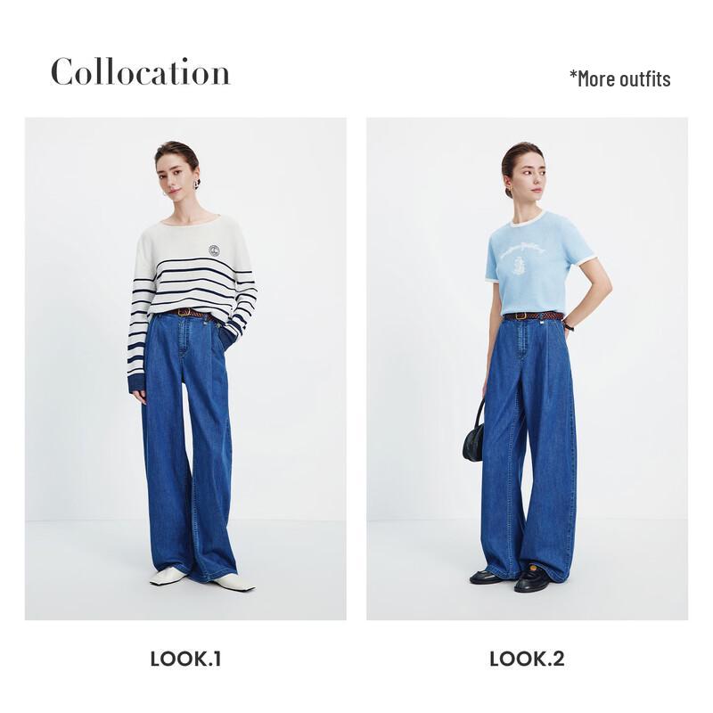 Navigare Women's Loose Fit Lightweight Wide-Leg Jeans