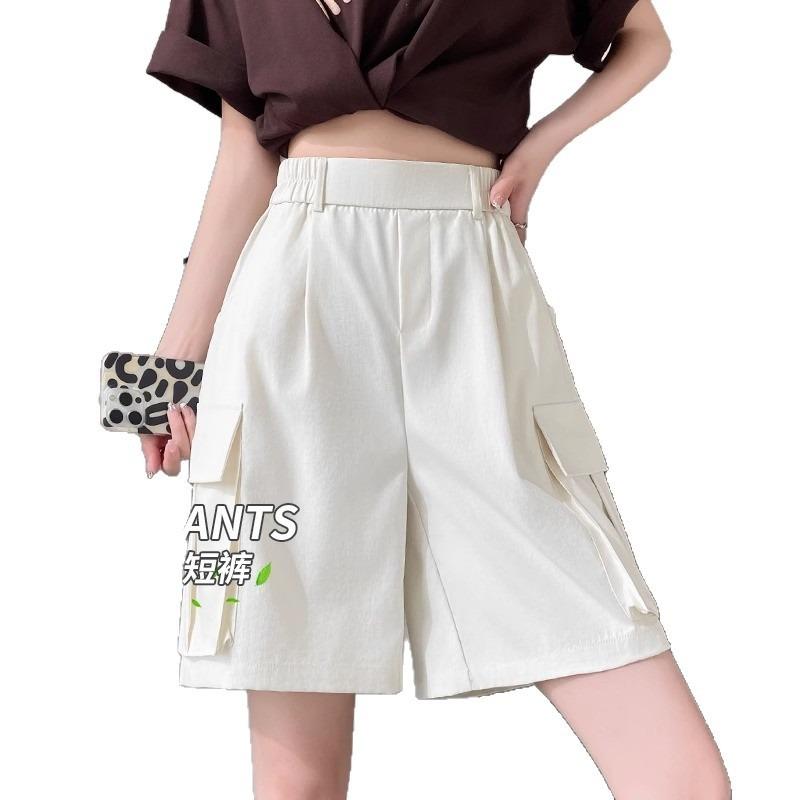 Army Green Tooling Shorts Women's Summer Thin High-waisted Thin A-shaped Wide-leg Pants Pure Cotton Sports Five-point Pants