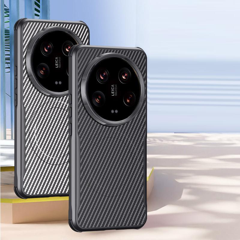 Stoßfänger Handyhülle aus Kohlefaser für Xiaomi 14 Ultra für Magsafe Magsafing Hülle für Xiaomi 14 Pro Kabelloses Laden Magnetische Handyhülle für Mi 14 Pro