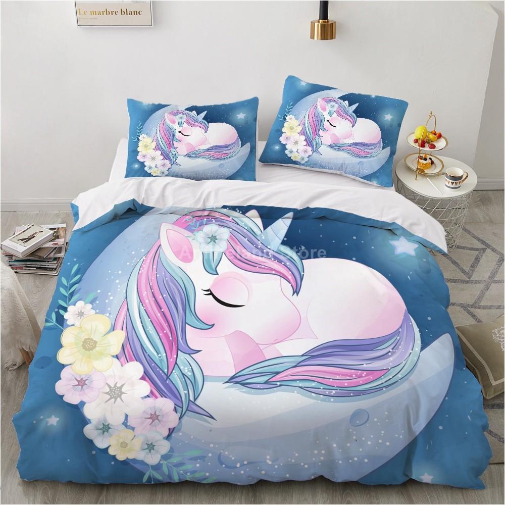 Girl Pink Unicorn 3D Bedding Set Kids Bed Linen Quilt Duvet Cover Sets Home Textile Decor Twin Single Queen King Size Gift Cute