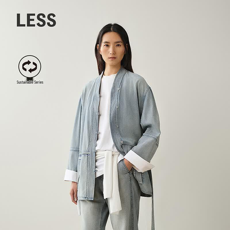 Less Loose Fit Stand Collar Denim Jacket