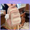 Kmgdmbg Letter Print Nylon School Backpack With Color Block Design And Air Cushion Straps For Students And Travelers