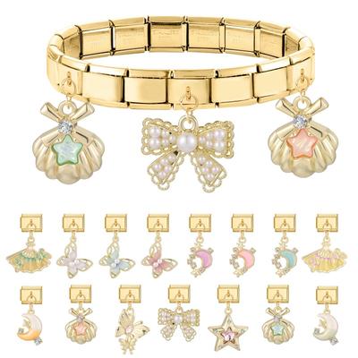 Cute Bow Shell Moon Butterfly Heart Cherry Dreamy Pendant Charm Links Fit 9MM Stainless Steel Bracelet Girls' DIY Making Gift