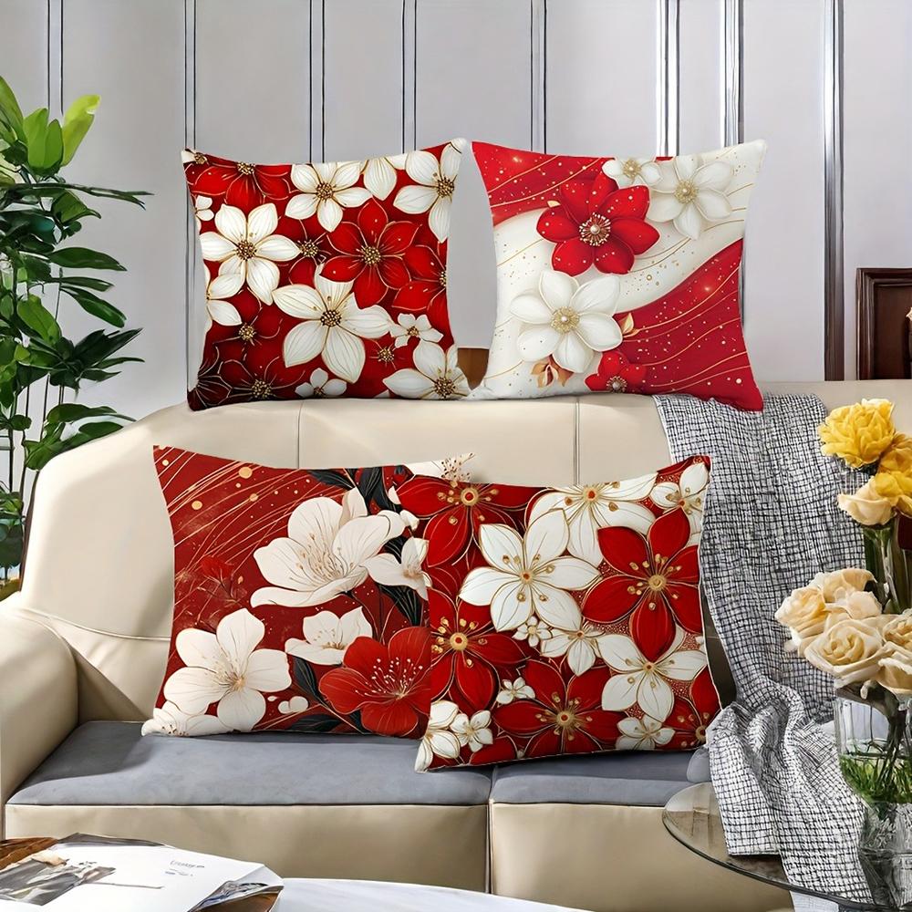 Modern Floral Pillowcase With Red And White Flowersbedroom Sofa Decorative Cushion Cover With Zipper Soft Cushion Cover