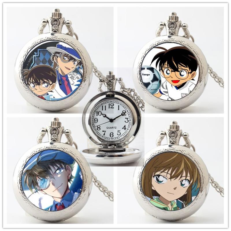 Fashnics Women's Anime Detective Conan Pocket Watch Necklace Pendant Male And Kawaii Watches Students Teenagers Necklace Accessories Gifts