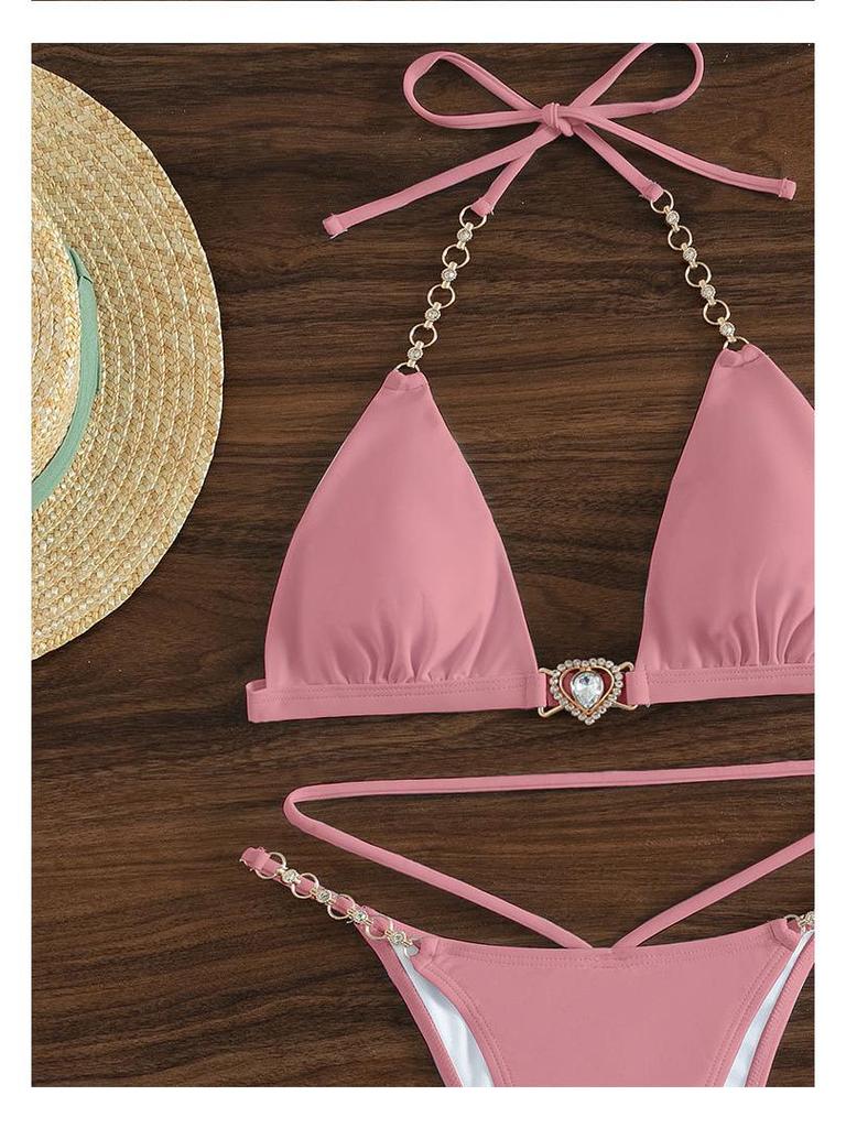 2025 European and American Solid Color Women's Sexy Bikini Split Swimsuit