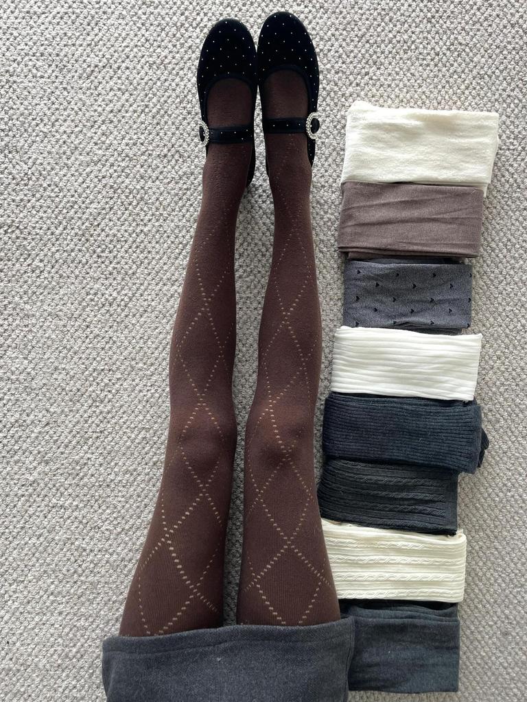 Rhombus Hollow Gray Pantyhose Women'S Autumn And Winter Thickened High Elastic Can Not Drop Gear Durable And Thin White Leggings