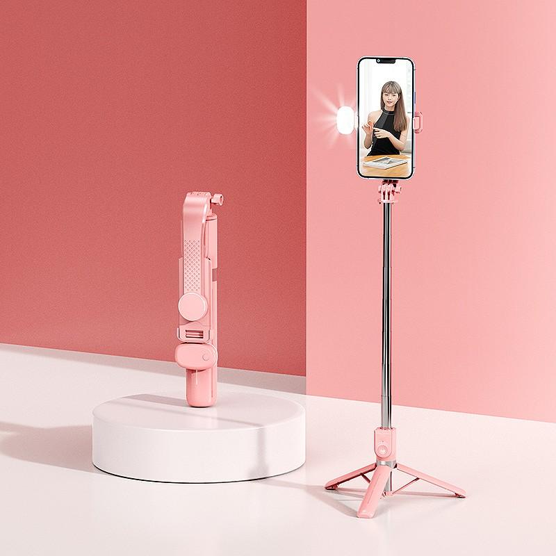 

Z100S Foldable Selfie Stick 100cm Extendable Tripod Stand LED Fill Light Phone Clip Holder with Remote Control Pink