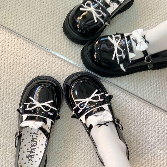 Original Lolita Shoes Cute Girl Single Shoes Jk Flat-bottomed Shaoluo Bow Japanese Small Leather Shoes
