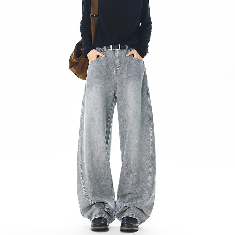 Retro Washed Workwear Jeans, Men's Wide Leg Pants, Straight Leg Pants