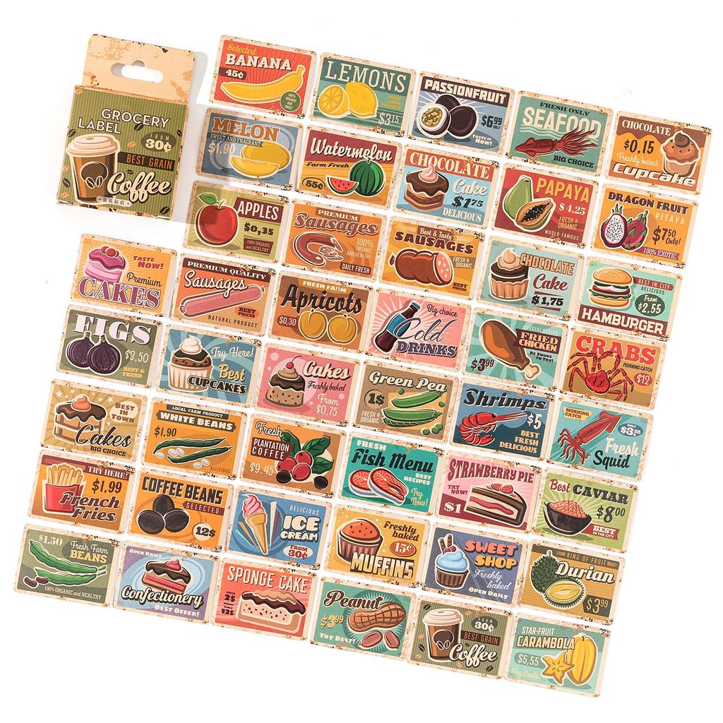 45 Sheets Scrapbook Stickers Grocery Food Label Self Adhesive DIY Planner Stickers for Handbook