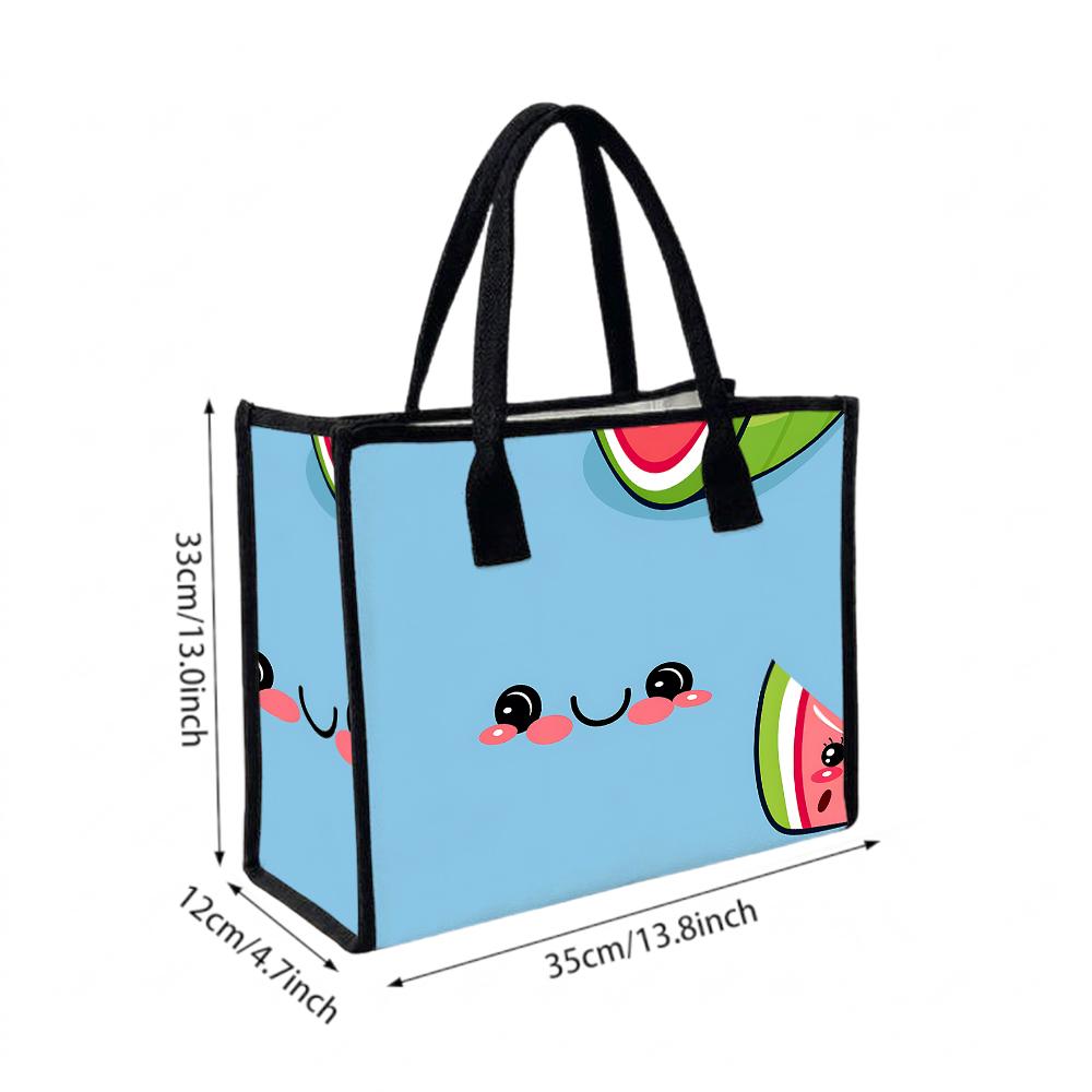 Cute Watermelon Print Shopping Tote Bag Large Capacity Casual Portable Shoulder Handbag for Daily Use
