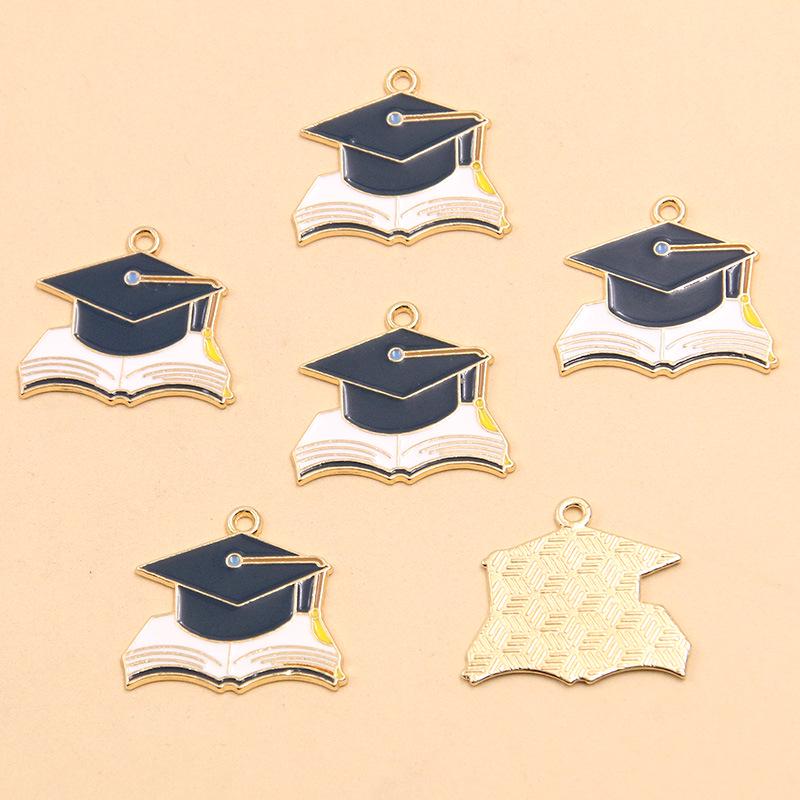 Graduation Season DIY Alloy Enamel Charms: Cap, Flowers, and Book Pendants