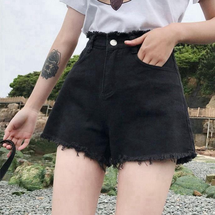 HyunA Style 2020 High Waist Denim Shorts: Women's Trendy Loose Wide-Leg Frayed Hot Pants