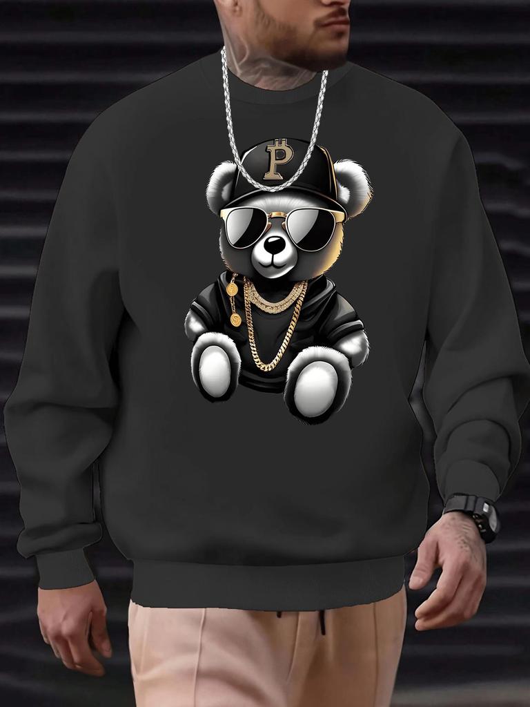 Men's Autumn 2025 Rich Bear Trendy Sunglasses Print Hoodie