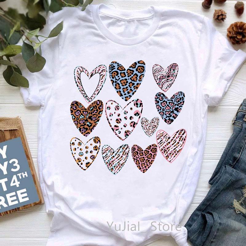 2025 Leopard Love Print T-Shirt Women Summer Fashion Tshirt Femme Harajuku Kawaii Clothes White Casual T Shirt Female