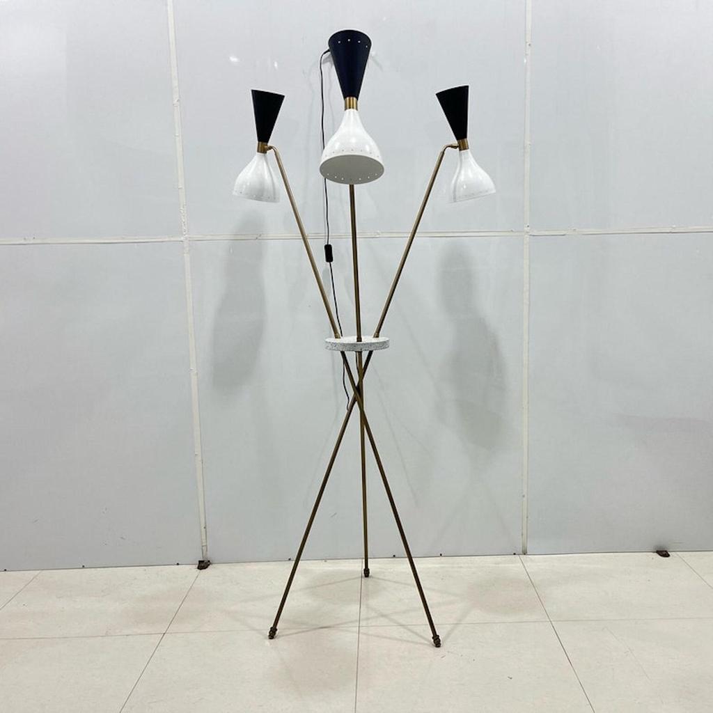 Stilnovo Style Tripod Floor Lamp - 1950 Mid Century Modern Floor Lamp with 3 Arms and 3 Legs