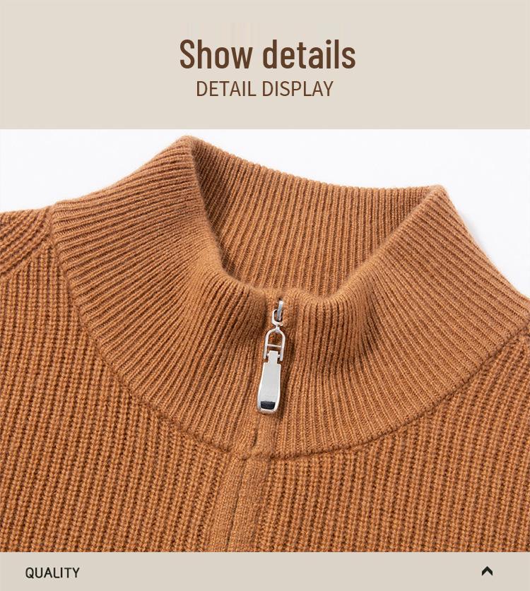Men's 100% Pure Wool Half-Zip Turtleneck Sweater - Warm, Thick Knit for Fall/Winter