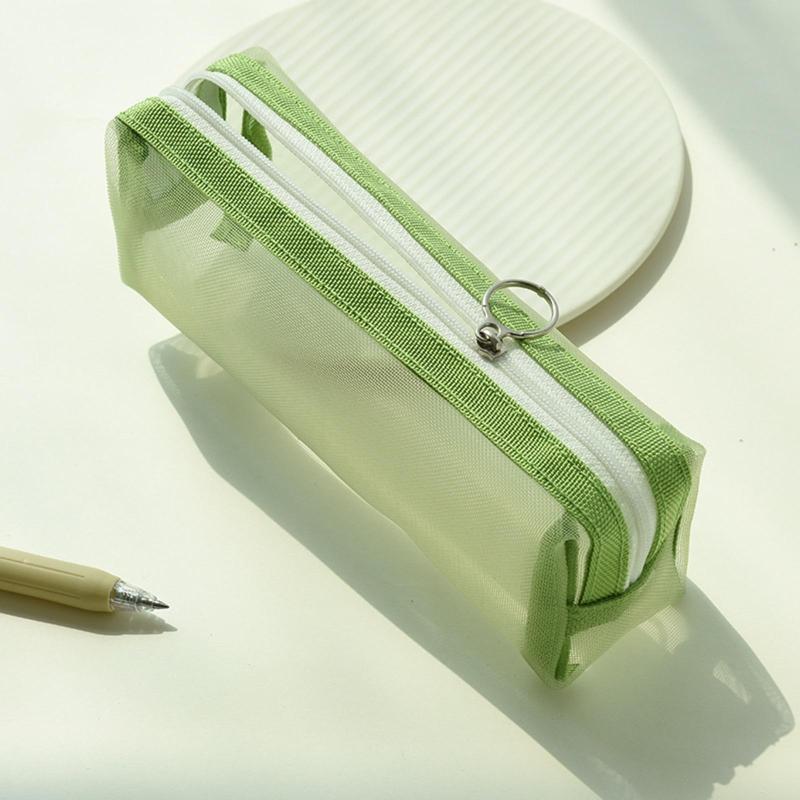 Cute Transparent Pencil for Case Mesh Makeup Storage Holder Pouch Solid Color for Travel Cosmetics Stationery Small Craf