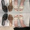 Summer Womens Large Size Pu Slide Sandals With Metal Buckle For Casual Daily Wear