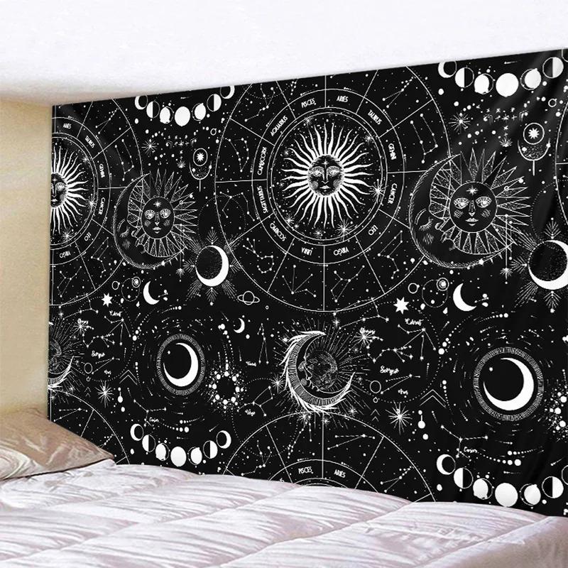 VIKAMA Black and White Sun and Moon Tapestry Mysterious Mandala Wall Hanging Meditation Room psychedelic Witchcraft Decoration