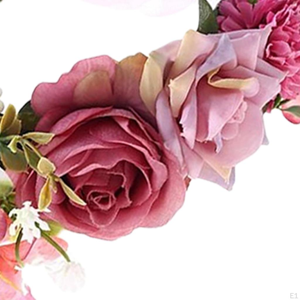 Flower Headband, Floral Wreath with Adjustable Ribbon Hairband, Bride , Headdress for Weddings