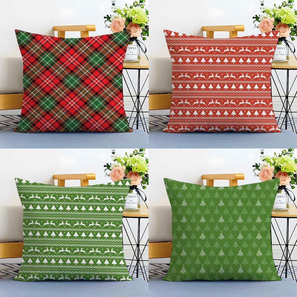 Art Festive Christmas Reindeer Cushion Cover Linen Pillowcase Soft For Sofa Bed Home Room Decor