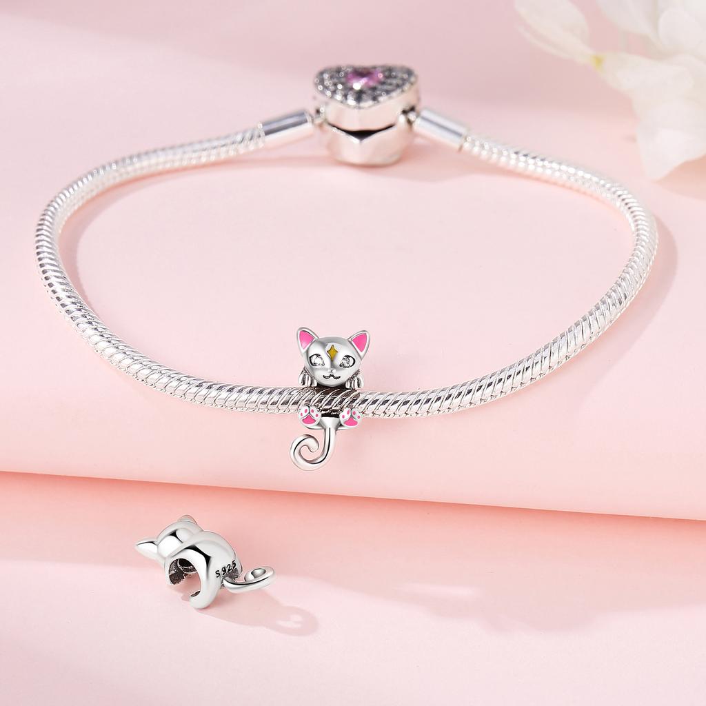 Perlenkomponenten Kupfermetall Charm-Perlenkomponenten Authentisch Original Rosa Katzenpfotenabdrücke Perlenkomponenten Kompatibel Mit Armband Hohe Qualität Fein