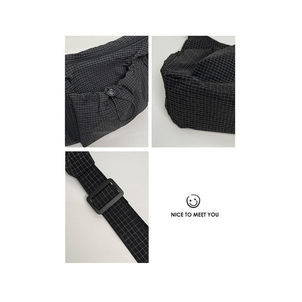 Składana torebka damska z regulowanym paskiem crossbody/na ramię i plisowanym designem z wieloma kieszeniami - Szkolna torba na książki w kratkę i paski