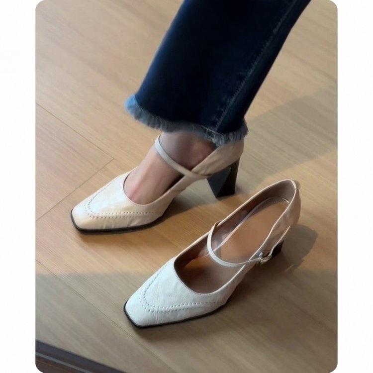 

Ретро светлая пасть одинарная обувь женская обувь на высоком каблуке Мэри Джейн с маленьким квадратным носком толстый каблук модная обувь 40