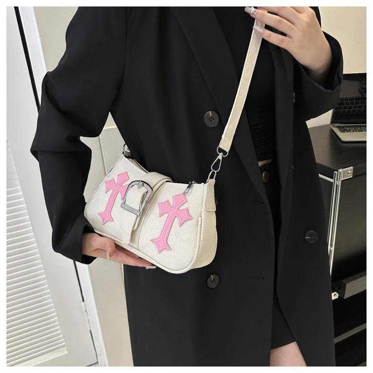 Fashi Y2K Cool Girls Chain Shoulder Bag Retro Canvas Women's Underarm Bags Small Tote Handbags Clutch Purse Crossbody Bag
