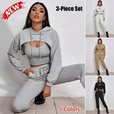 2022 New Women Sportswear Warm Outfits Autumn Winter Pullovers 3 Piece Casual Hoodie Sweatshirts Suit