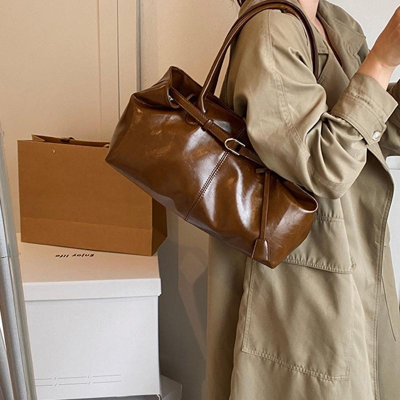 Yogodlns Oil PU Leather Hobo Handbag Slouchy Shoulder Bag Retro Top-Handle Bag Large Work Bags for Women Gilrls Tote Work Shopping Travel