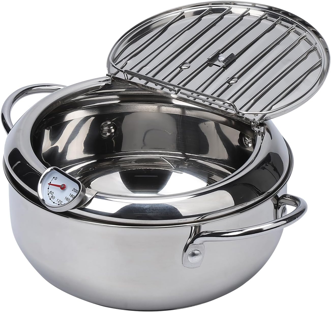 

Pot Tempura Frying Pan 304 Stainless Steel Flat Bottom Stove Top Japanese Style Cookware W/Lid & Temperature Control United States