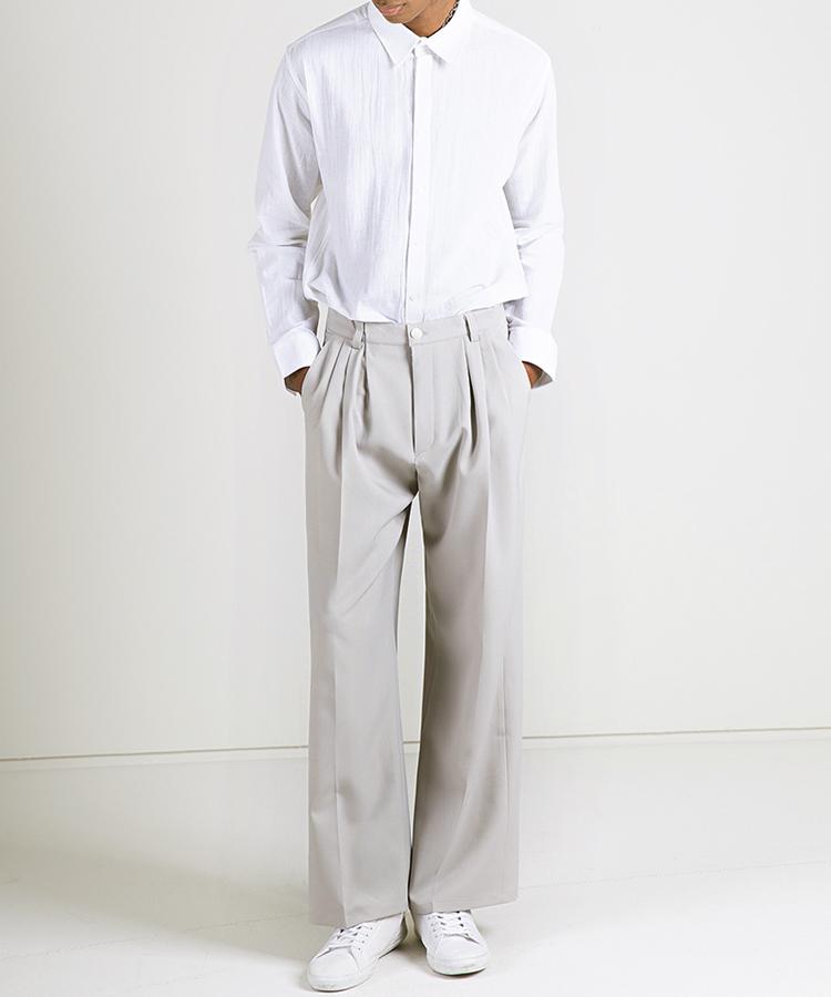 Seuteulaikeu Pleated T/R Blend Wide Trousers (4Color) (B Type)