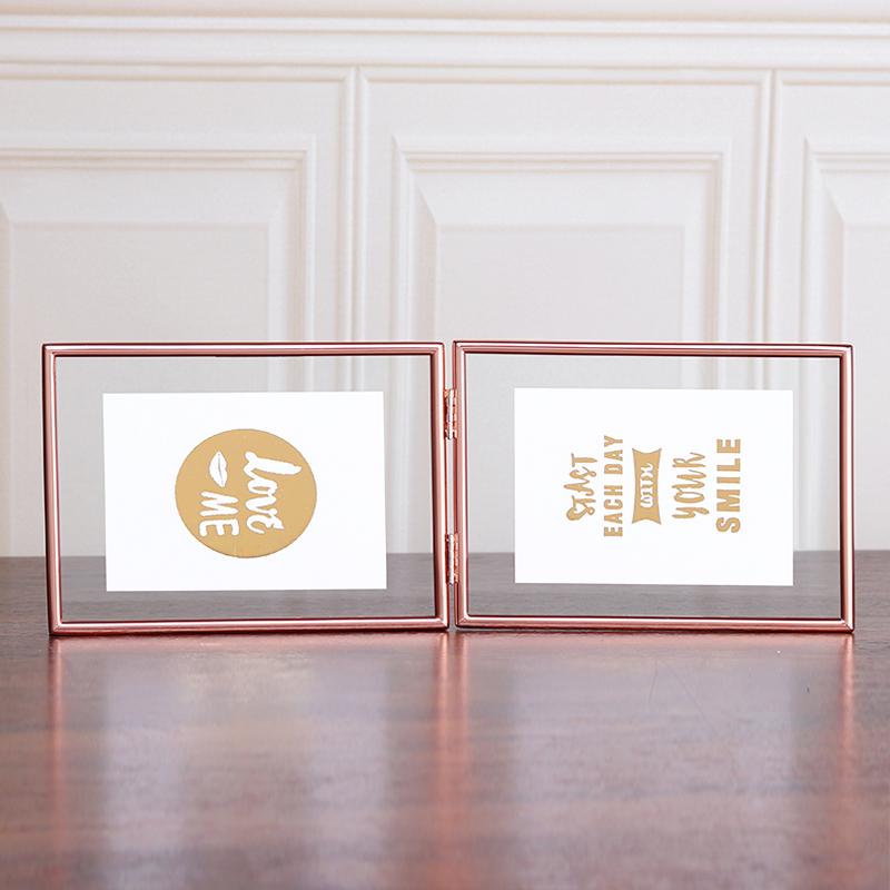 Foldable 3/2 Panel Gold Plated Photo Frame, Double Sided Clear Glass Desktop Display Stand, Photo Frame for 5/6/7/8 Inch Photos