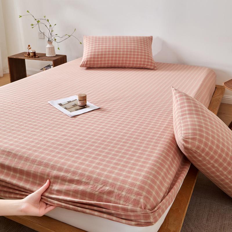 2026 Spring/Summer Muji Style Yarn-Dyed Washed Cotton Fitted Sheet - Style One