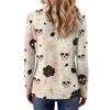 Women's Casual Long Sleeve Knit Top with Halloween Print and Lapel Collar