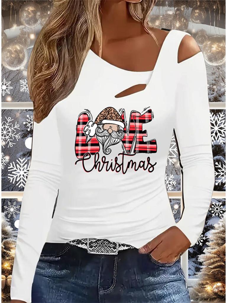 Autumn & Winter Women's New Casual  Long Sleeve Top  Christmas Pattern Ideal Halloween Christmas Gift T Shirt
