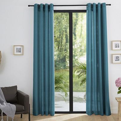Pair of Eyelet Semi-sheer Curtains Linen Effect "Moonlight" Peacock