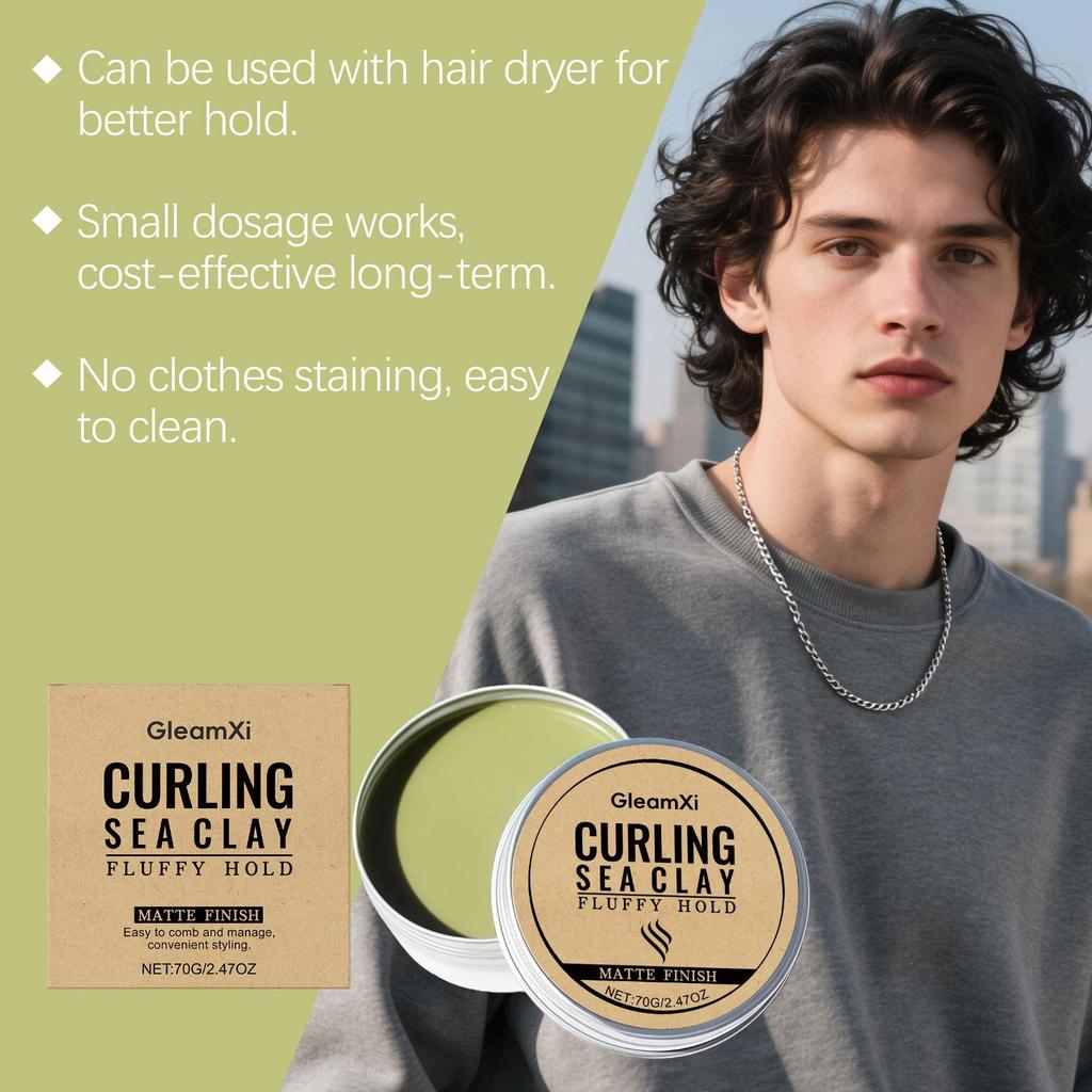 GleamXi Curling Meereslehm Haarstyling-Wachs - Mattes Finish Fluffiger Halt, 70g